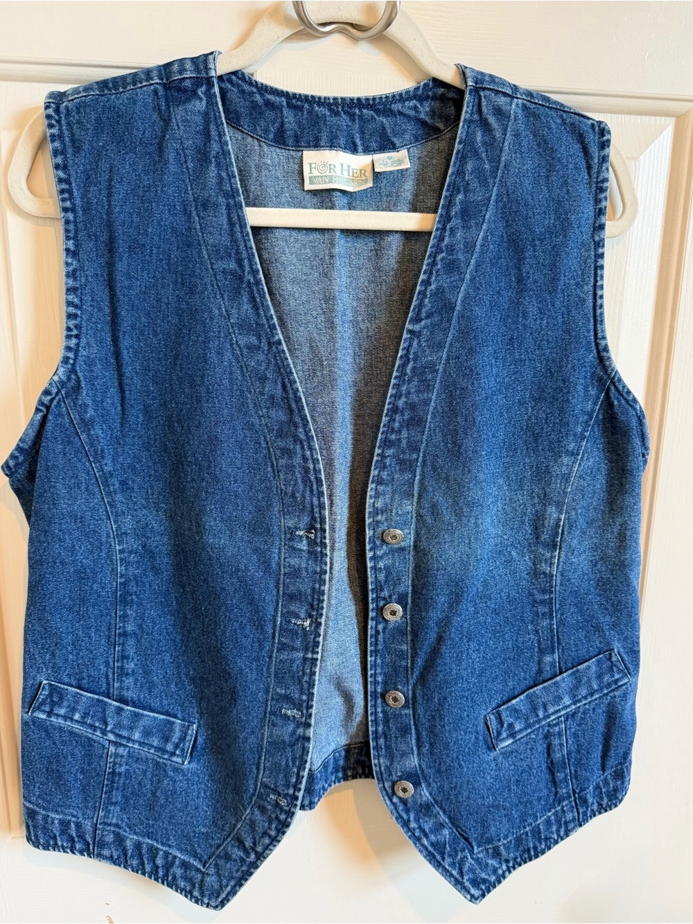 Vintage Denim V Neck Denim Vest Size M Silvertone Buttons
